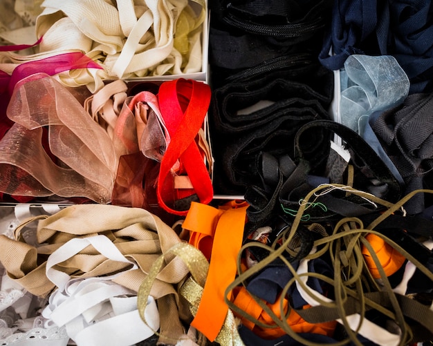 Various ribbons in tailor shop