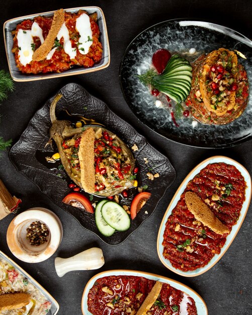 Various salads made from mashed vegetables