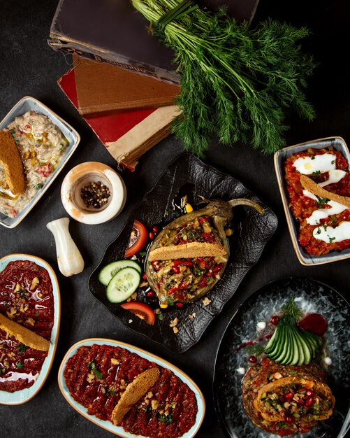 Various salads made from mashed vegetables