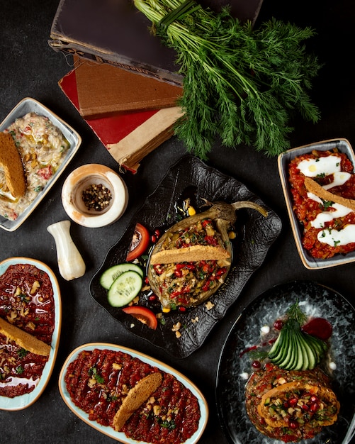 Various salads made from mashed vegetables