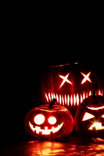 Various spooky halloween pumpkin carving