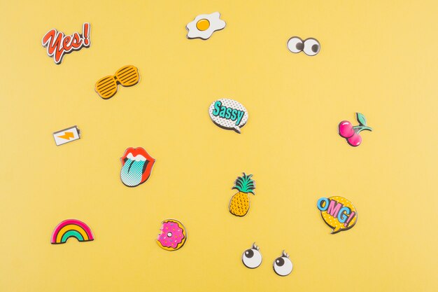 Various sticker on yellow background