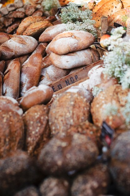 Various type of rustic breads in the box