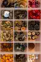 Free photo various types of buttons in a box