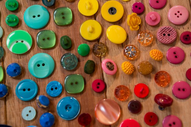 Various types of buttons on a table