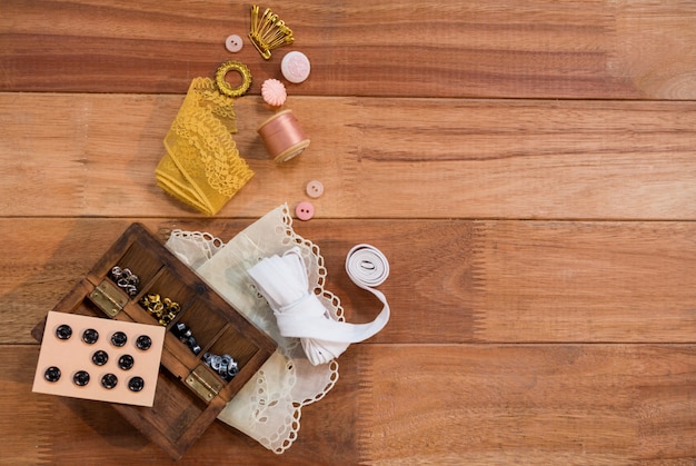 Various types of buttons with lace fabric