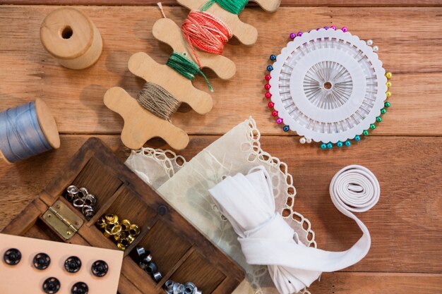 Various types of buttons with thread spool