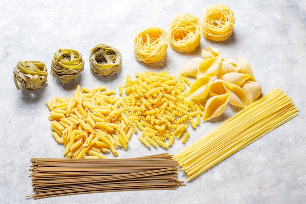 Various types of uncooked pasta