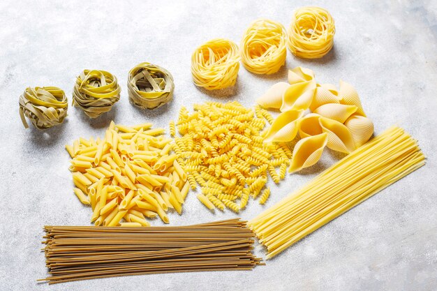 Various types of uncooked pasta