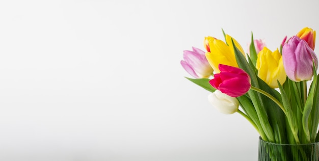 Vase with tulips close up