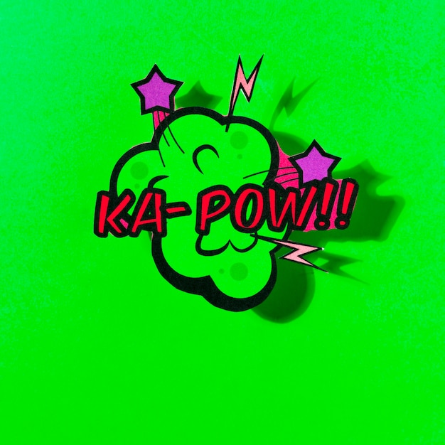 Vector comic speech bubble with phrase pow on green background