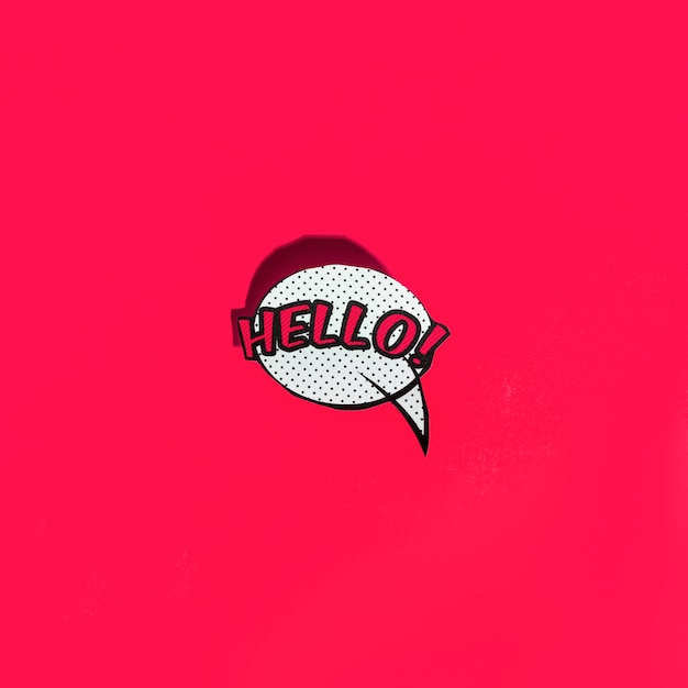 Vector speech bubble icon with hello greeting on red background