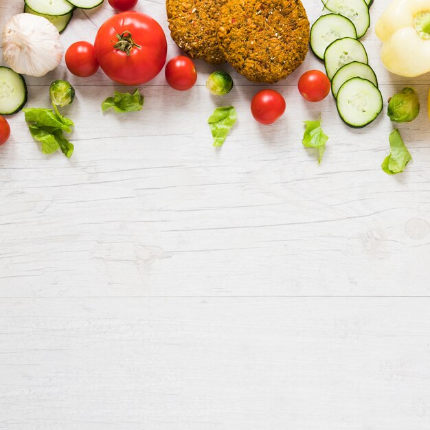 Vegan food on white background with copy space