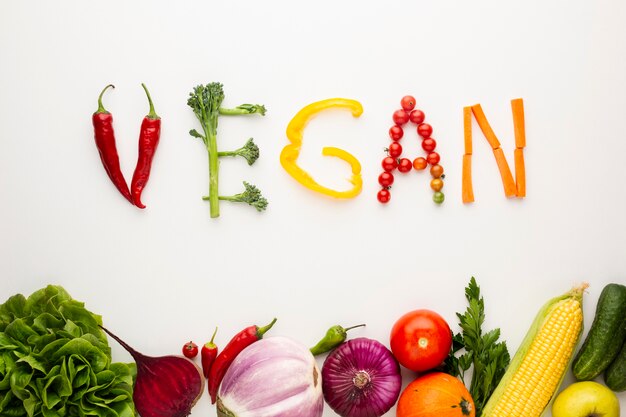 Vegan lettering made out of vegetables 