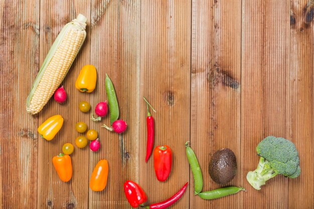 vegetable composition on wooden tabletop