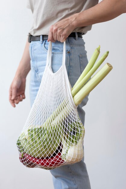 Vegetables arrangement in a textile bag