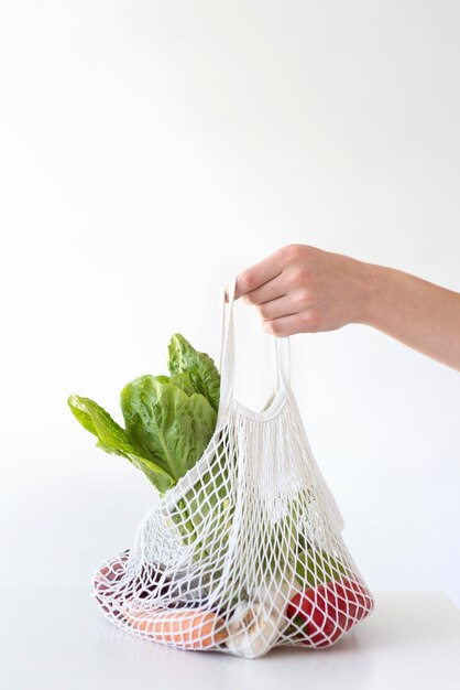 Vegetables arrangement in a textile bag