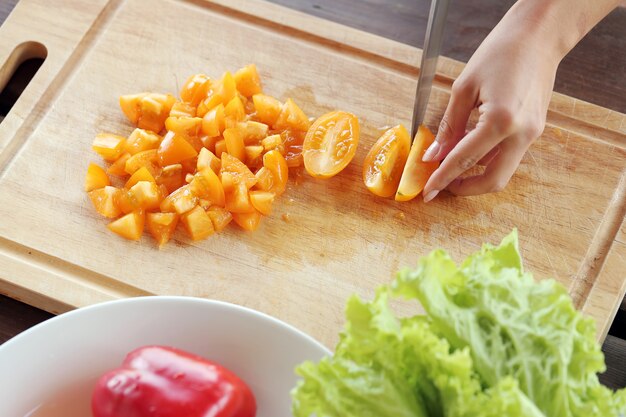 Vegetables being sliced