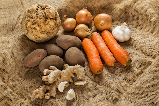 Vegetables on blanket