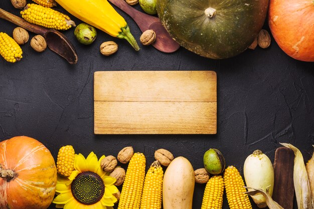 Vegetables and board in middle