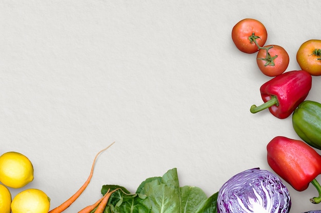 野菜は健康とウェルネスキャンペーンのための灰色の背景に接しています