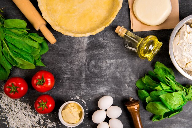 Vegetables over grey wooden surface