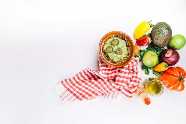 Vegetables near dish in pot