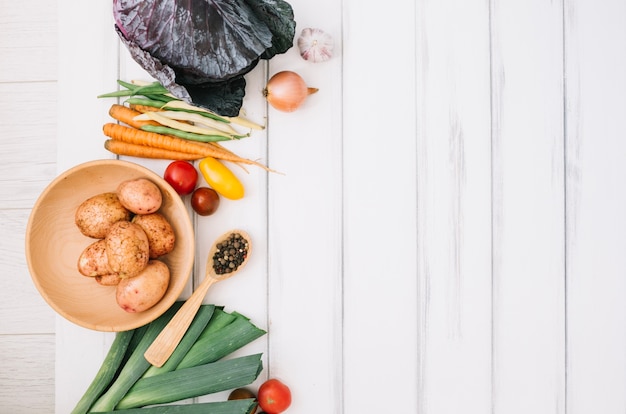 Vegetables on white tabletop