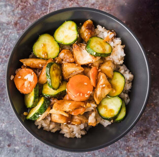 Vegetables with seeds on rice