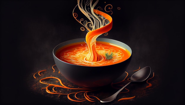 Бесплатное фото Вегетарианская миска с макаронами и полезным томатным супом, созданная искусственным интеллектом