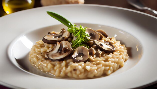 Vegetarian risotto with fresh mushrooms and parmesan cheese generated by AI