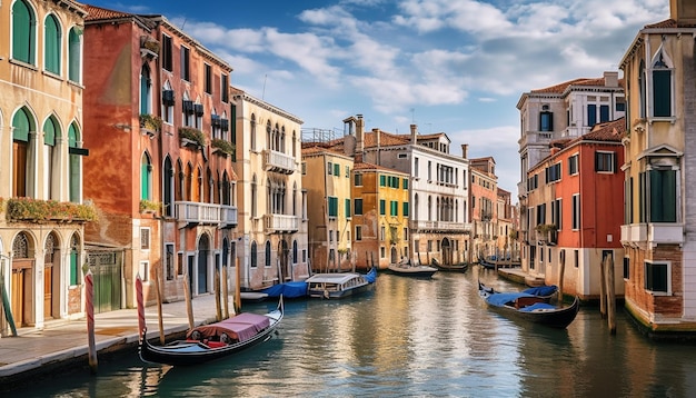 Венецианский канал отражает яркую архитектуру в сумерках, созданную искусственным интеллектом