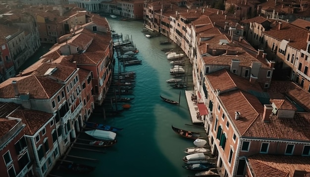 I canali veneziani mostrano l'architettura storica e le navi nautiche generate dall'intelligenza artificiale