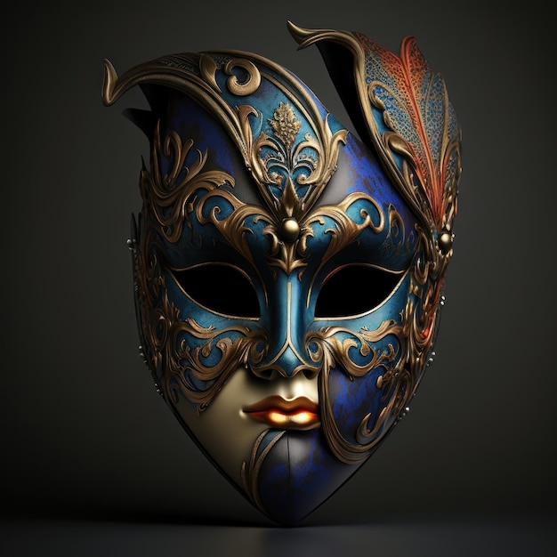 Venetian carnival mask isolated on dark background Masquerade one mask template for carnival in front view
