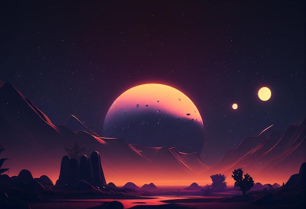 Венера в небе ночью фоновая игра 2D футуристический генеративный ИИ