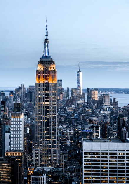 Vertical of a cityscape with tall skyscrapers in New York, USA