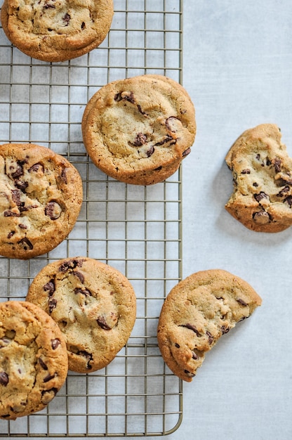 Vertical closeup shot of baked chocolate cookies
