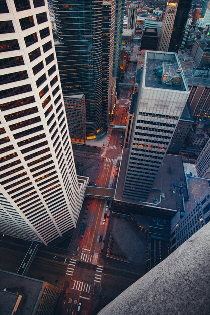 Vertical high angle shot of skyscrapers in the city