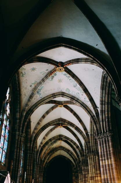 Vertical low angle shot of a ceiling of a  Medieval building