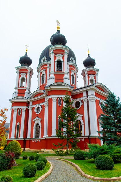 Vertical low angle shot of the famous Curchi Monastery in Moldova