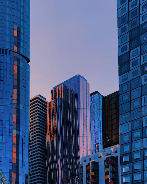 Vertical shot of blue skyscrapers