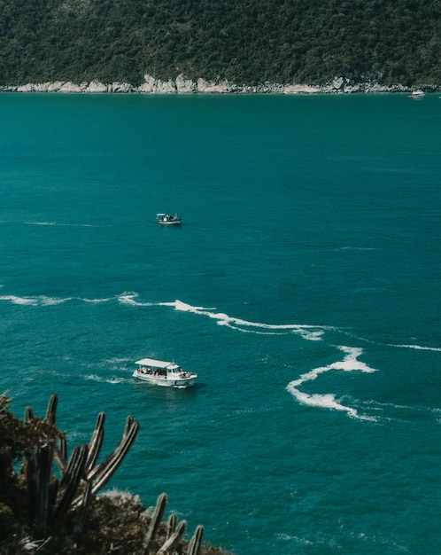 Free photo vertical shot of the boats in the calm