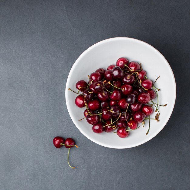 Vertical shot of a bowl of red cherries