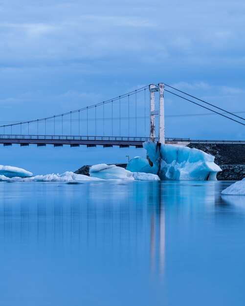 Vertical shot of a bridge in Jokulsarlon Glacier Lagoon in Iceland