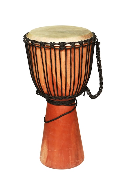 Vertical shot of a drum on a white