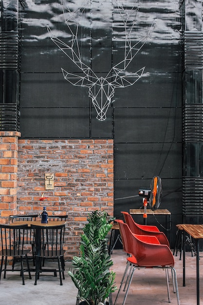 Vertical shot of an empty cafeteria