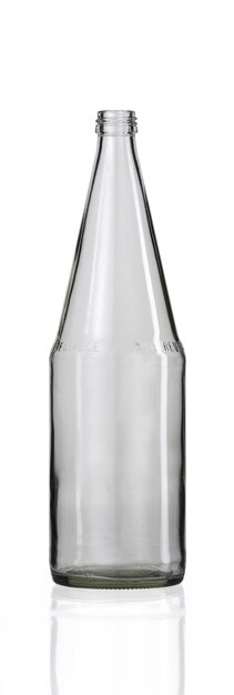 Vertical shot of an empty glass bottle isolated on a white background