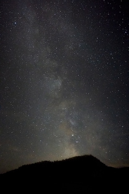 Vertical shot of a hill with a breathtaking scenery of the Milky Way galaxy