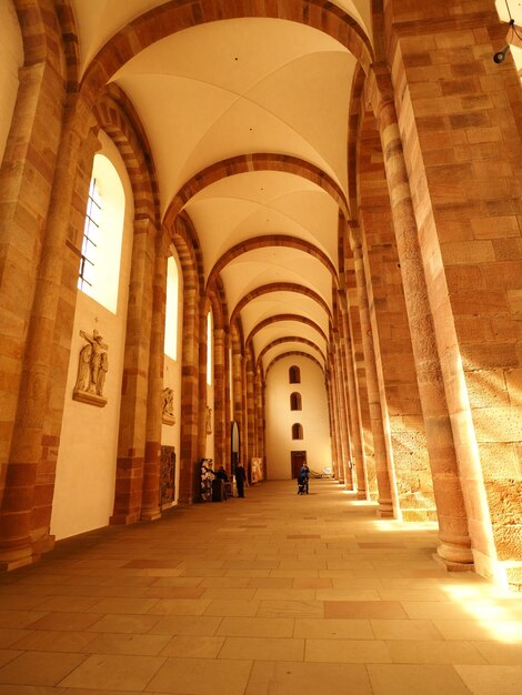 Vertical shot of the inside of the Speyer Cathedral in Germany