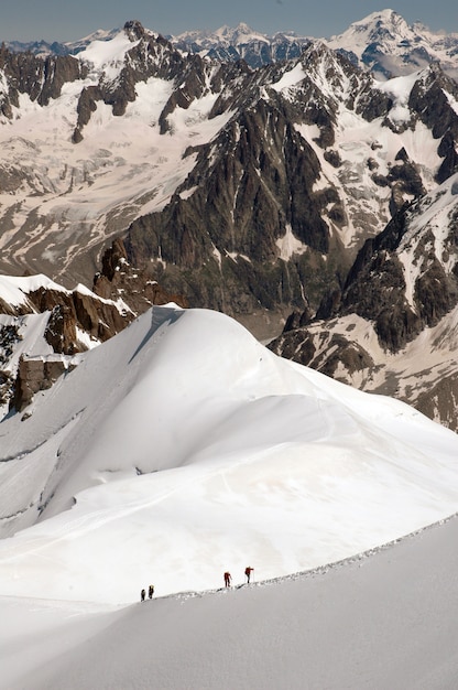雪で覆われた壮大な山頂の垂直方向のショット